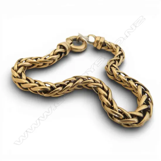 9CT YG FOX TAIL BRACELET L.195mm 25gms Bolt ring & end fittings showing wear