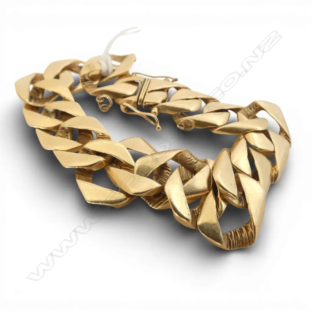 14CT YG GENTS FLAT CURB LINK BRACELET L.215mm 37.6gms Image 1++