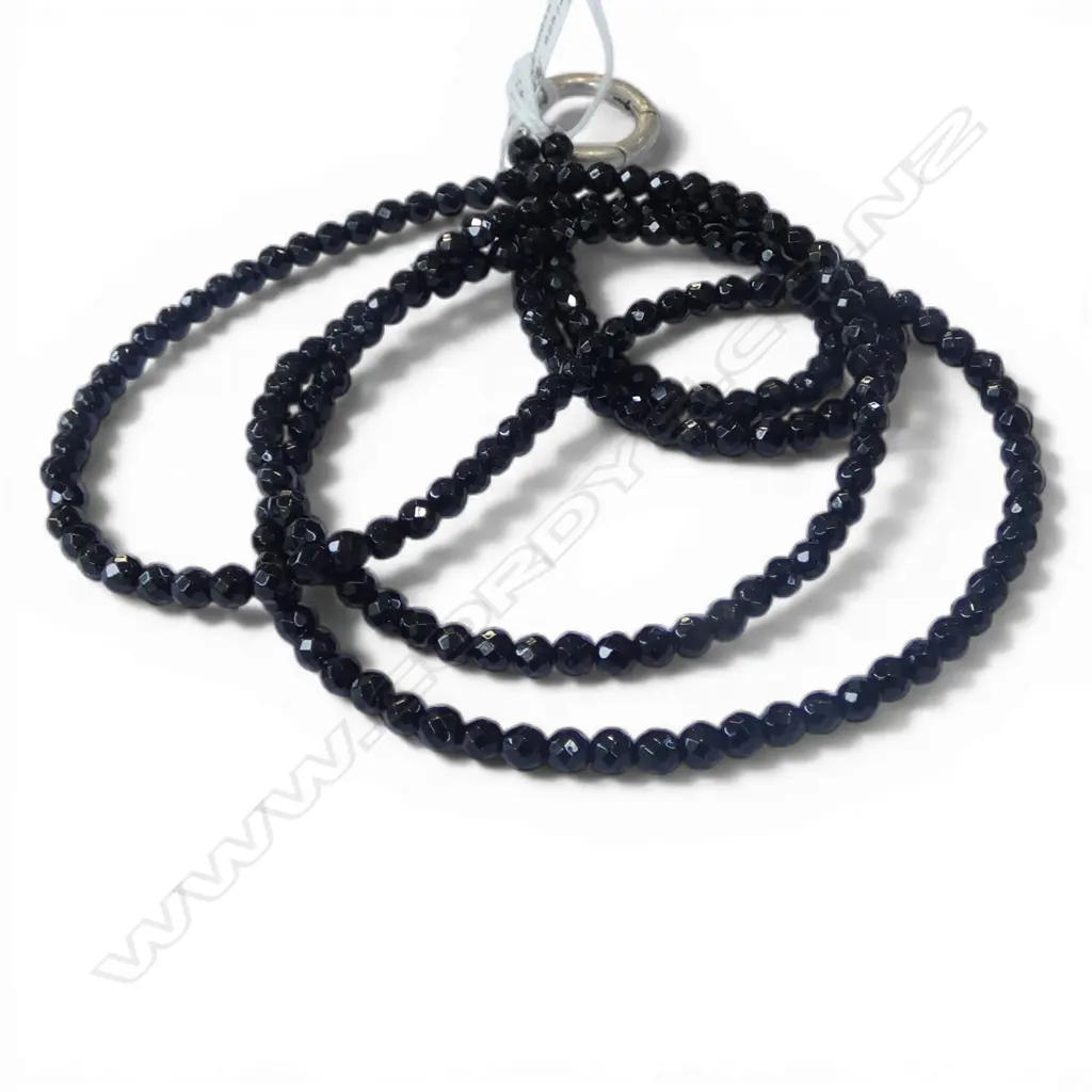 LONG FACET CUT ONYX BEAD NECKLACE, L.800mm. silver catch Image 1++