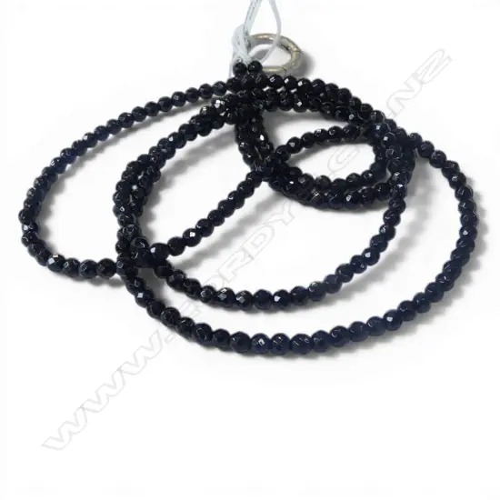 LONG FACET CUT ONYX BEAD NECKLACE, L.800mm. silver catch