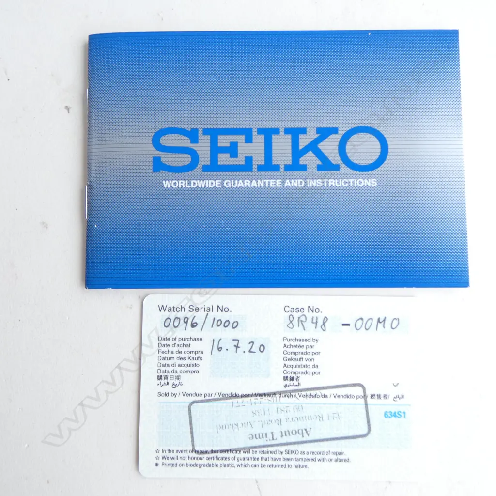 SEIKO CHRONOGRAPH 55th ANNIVERSARY 'PRESAGE' WRISTWATCH Ltd. Ed. 96/1000 w. custom strap, booklet, card & shop display Image 1++