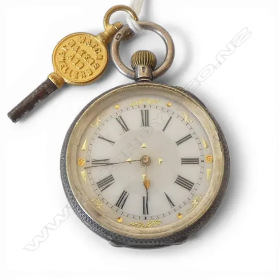 SILVER POCKET WATCH & KEY