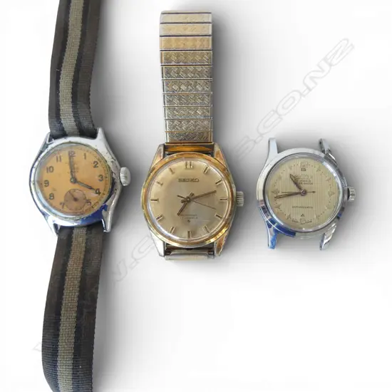 3 VINTAGE WATCHES Roamer + Seiko + E. Borel Co Sport. All running