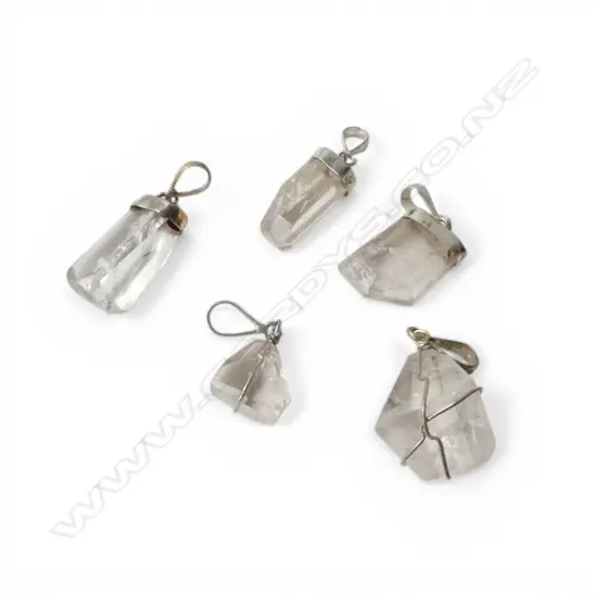 5 X SILVER & TOPAZ CRYSTAL PENDANTS new old stock