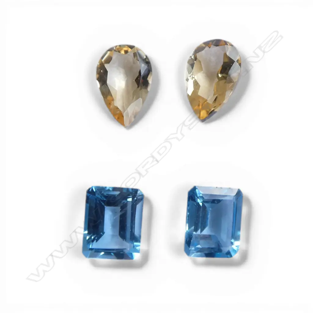GEMSTONE EARRING SET; PR BLUE TOPAZ OCTAGON CUT & CITRINE PEAR DROPS, AIG CERT Image 1++