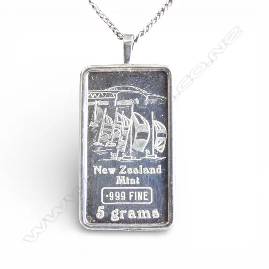 .999 SILVER INGOT ON CHAIN -  5gms ISSUED BY AUCKLAND COIN AND BULLION EXCHANGE (BOXED)  