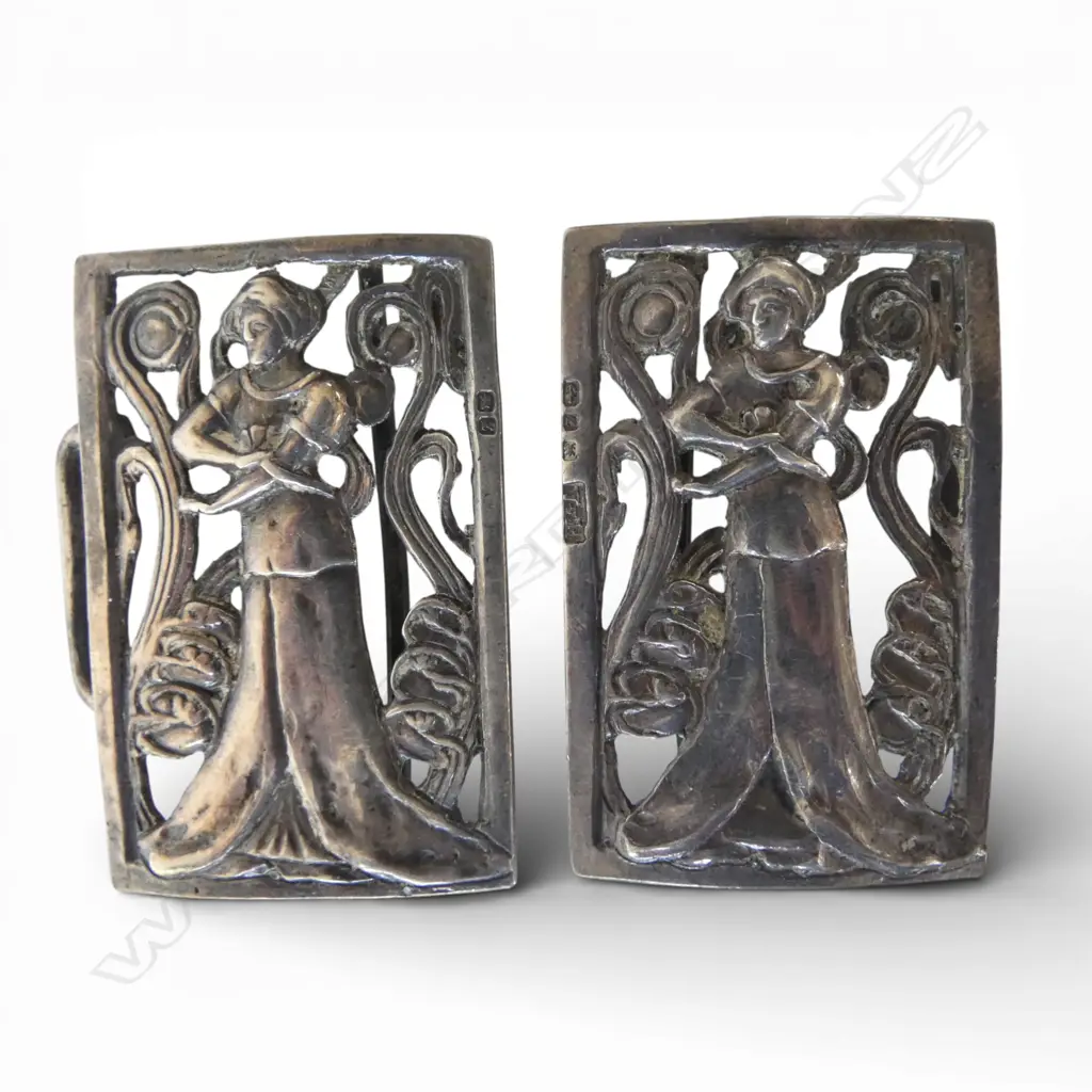 LATE VICTORIAN STYLISH ART NOUVEAU FIGURED 2 PCE BUCKLE Birmingham 1899 by Horton & Allday  Image 1++