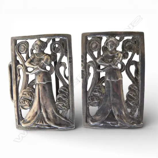 LATE VICTORIAN STYLISH ART NOUVEAU FIGURED 2 PCE BUCKLE Birmingham 1899 by Horton & Allday 