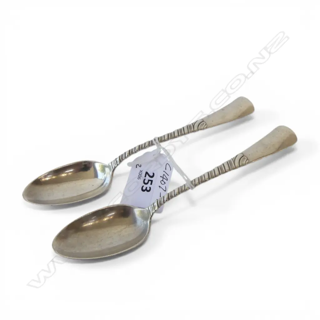 2 SILVER TEASPOONS, EUROPEAN MARKS, 51gm Image 1++