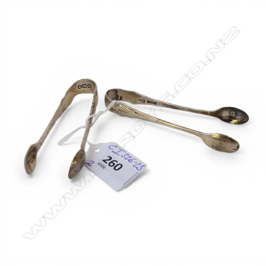 2 PAIRS SILVER SUGAR TONGS 36gms Image 1++
