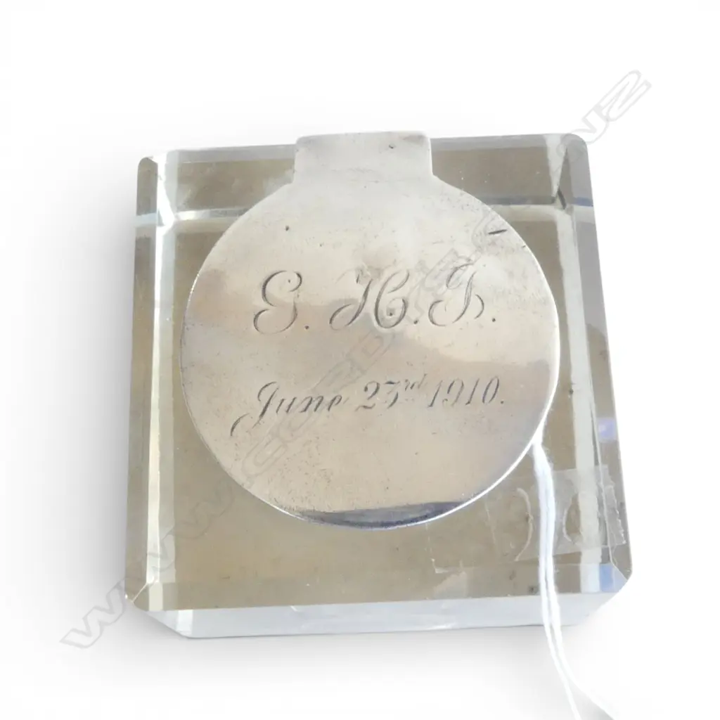 EARLY 20thC STG SILVER CAP GLASS INKWELL glass chips H.70mm Image 1++