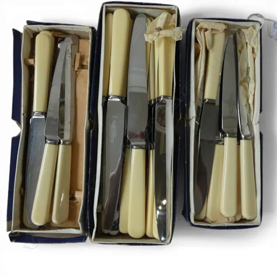 3 BOXES IVORINE 'BONE' HANDLED KNIVES