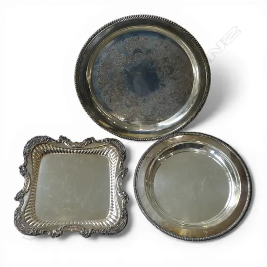 3 SILVER PLATE TRAYS 380mm dia