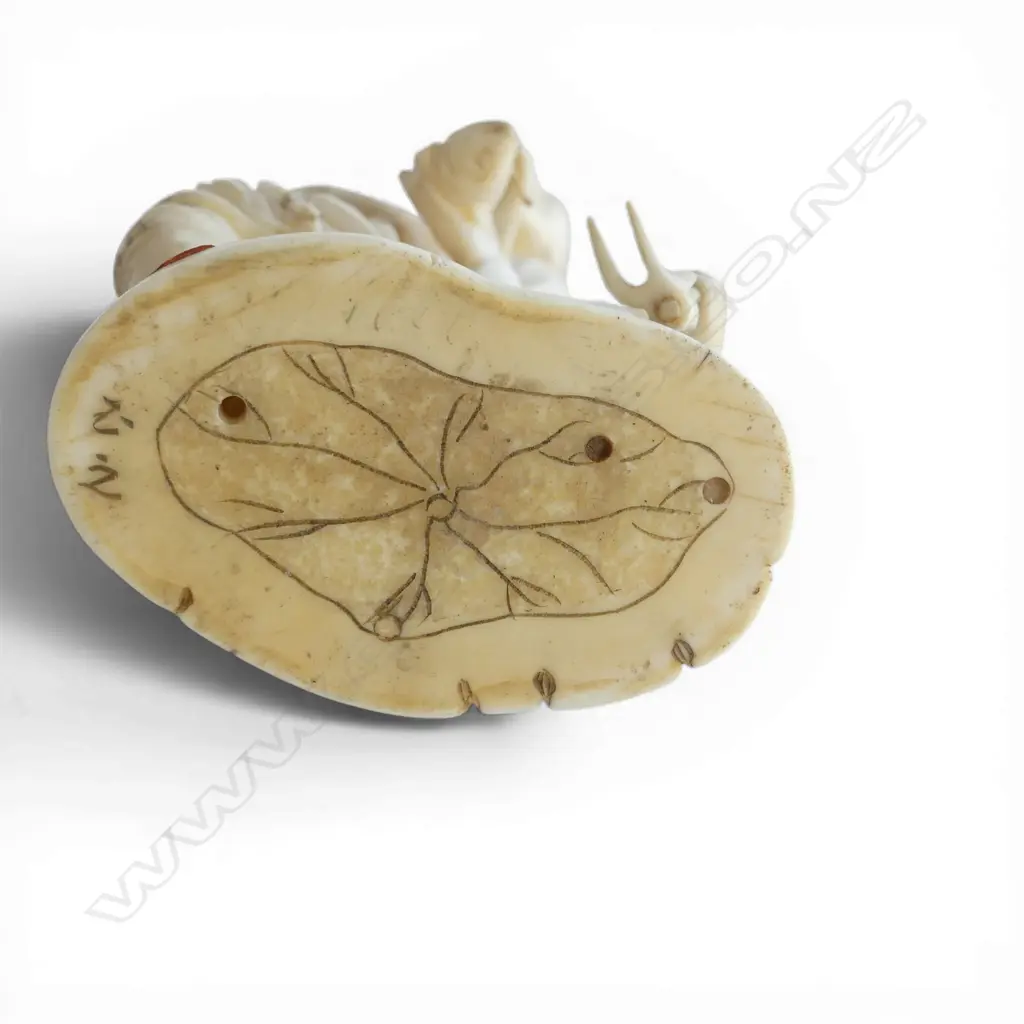 EARLY 20thC CHINESE CARVED IVORY FISHERMAN with his son. Holding pole high. H.275mm to top of pole Image 1++