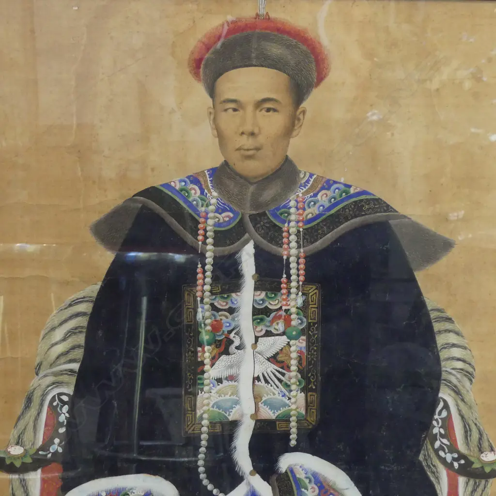 A CHINESE ANCESTOR PORTRAIT OF A MALE FIGURE, GOUACHE ON PAPER, 1000 x 650mm Image 1++