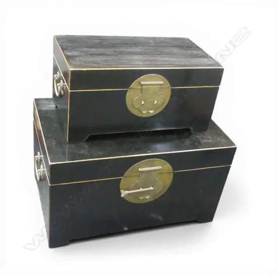 2 ORIENTAL EBONISED BOXES W.515, 405mm