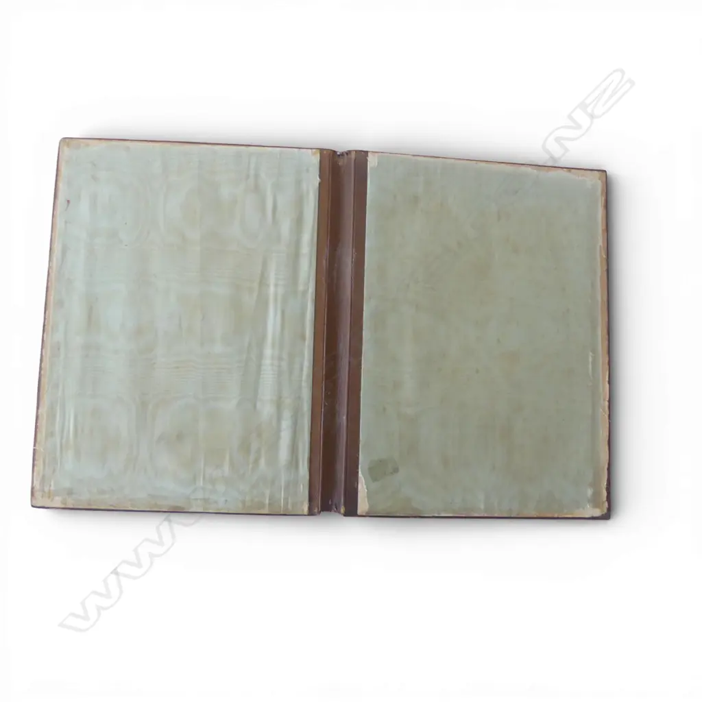 ECCLESIASTICAL BOOK COVER with brass floral engraved cross, monogram & inset banded agate. Leather back 275x210mm... Image 1++