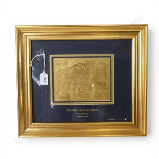 THE NATIONAL BANK OF SCOTLAND 99.9% PURE GOLD NOTE, FRAMED 359/7500 120x160mm
