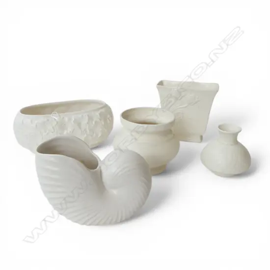 5 WHT VINTAGE ENGLISH VASES, Spode, Sylvac & Burleigh, H.150mm tallest