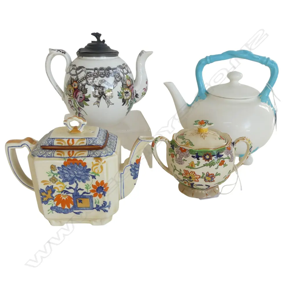 MASONS CHINA TEAPOT H130MM SUGAR BOWL H110MM & 2 OTHER TEAPOTS Image 1++