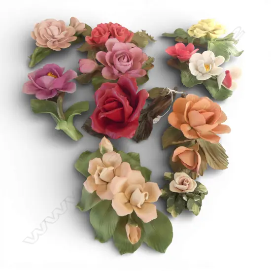 COLLECTION OF 10 CAPIDEMONTE CHINA FLORAL ORNS L180MM LONGEST