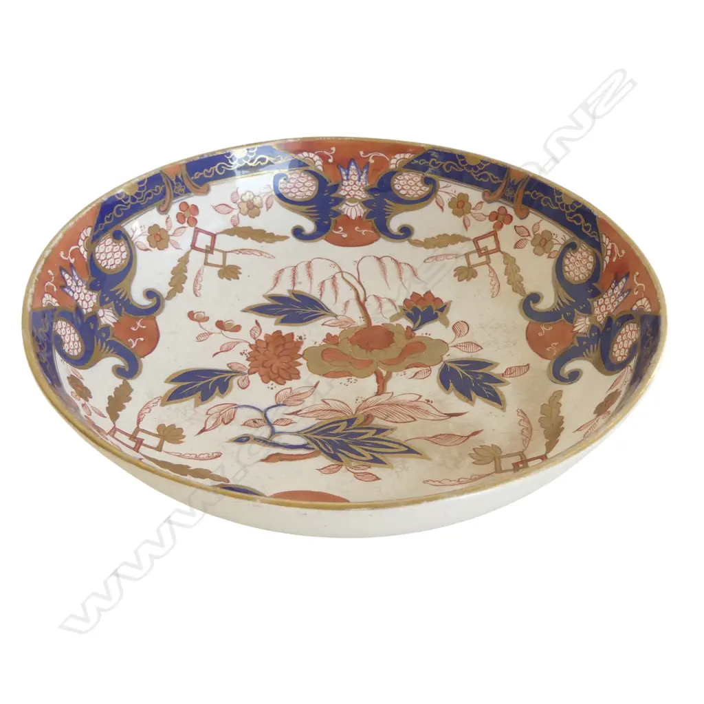 19C SWANSEA CHINA IMARI PAT BOWL CHIP TO FOOT DIA200MM Image 1++