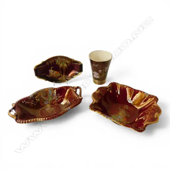 4 RED LUSTRE PCES; 2 CARLTON WARE ROUGE ROYALE, 2 CROWN DEVON W.275mm