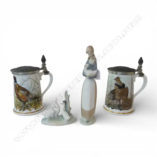 2 PCES NAO + 2 FRANKLIN MINT TANKARDS