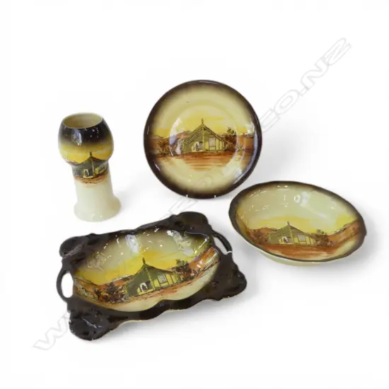 4 PCS ROYAL STAFFORDSHIRE 'HOMELAND NEW ZEALAND SERIES'; plate, lrg bowl, serving dish, vase (hairline)