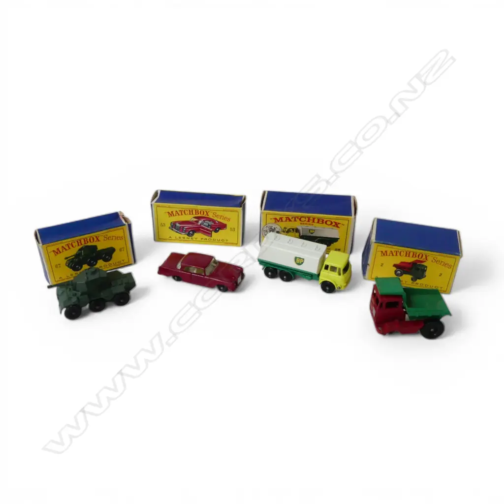 FOUR MATCHBOX YELLOW BOX VEHICLES - MODELS 67, 53, 2, 25 Image 1++