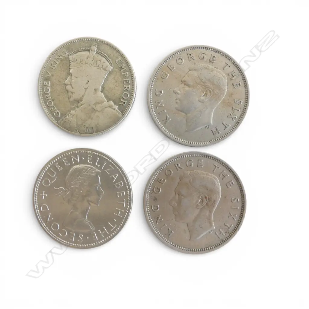 1935 GEO. V NEW ZEALAND HALF CROWN + 3 OTHERS 1948, 51, 65 Image 1++