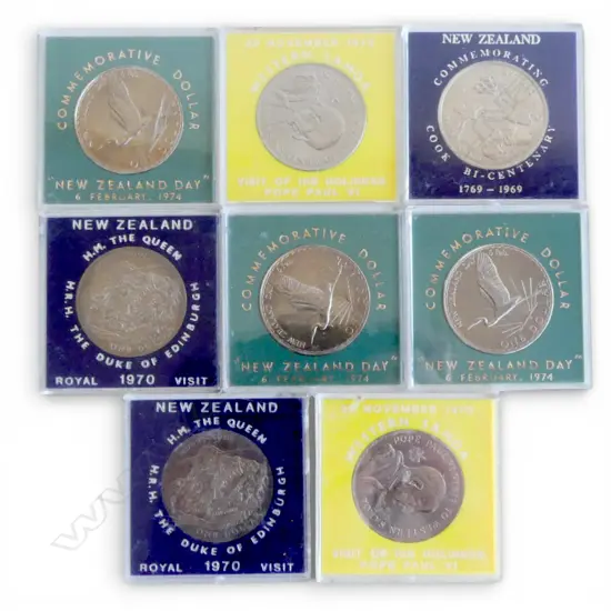 8 NZ & SAMOA UNC $1 COINS in plastic cases