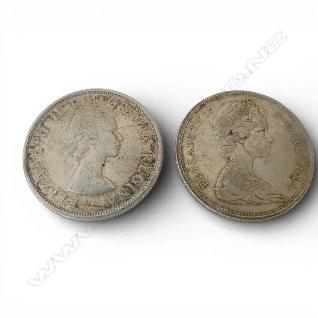 2 CANADIAN .800 SILVER DOLLARS 1964 & 65 46gms Image 1++