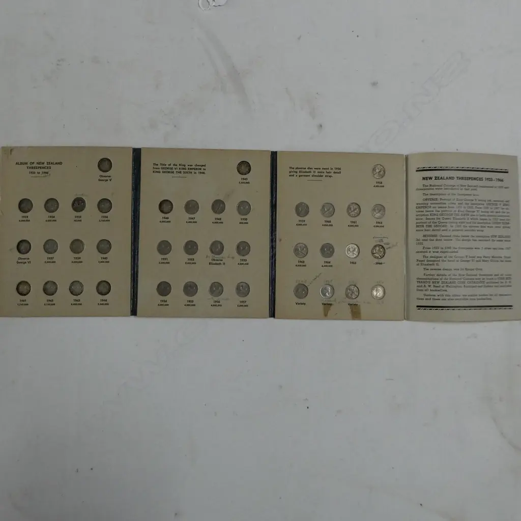 ALBUM OF NZ THREEPENCES includes the rare 1935.  From 1933 to 1965 + 5 varieties etc.  Image 1++