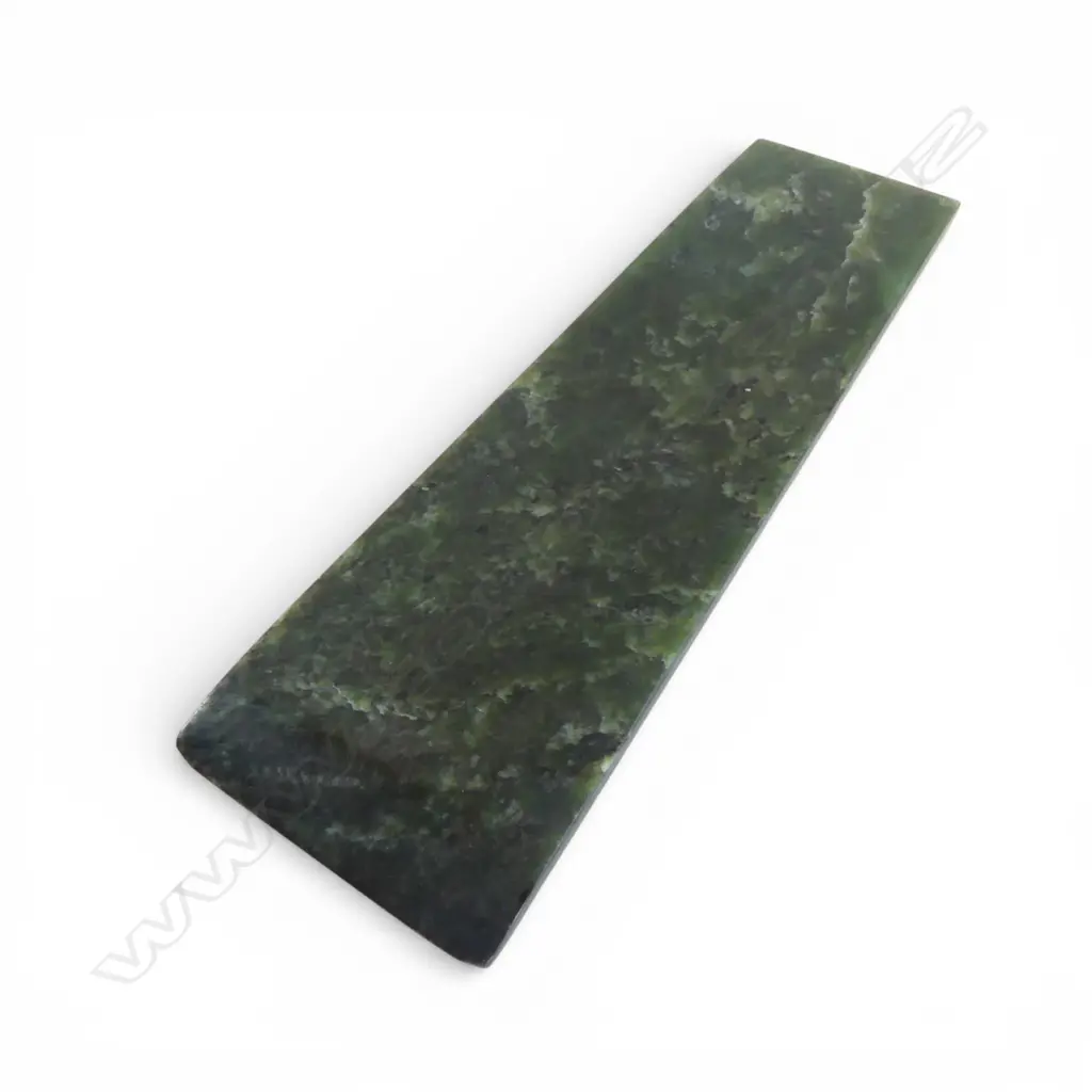 POUNAMU ADZE BLADE large flat tapered form. Good mid/dark green w pale inclusions. L.160mm Image 1++