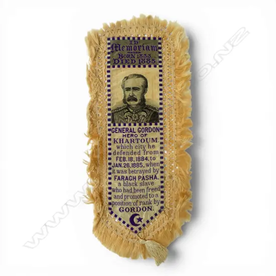 SILK BOOKMARK; GENERAL GORDON HERO OF KHARTHOUM 1833-1885 L.190mm