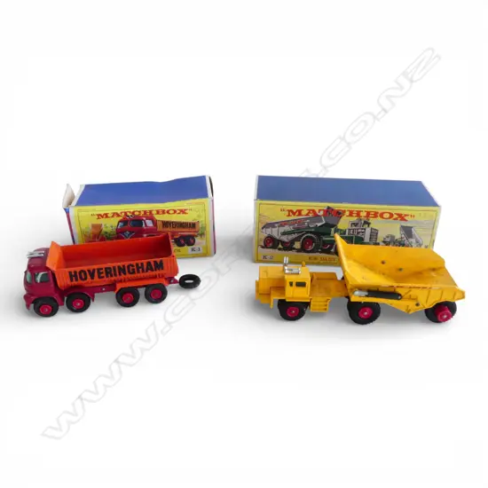 TWO YELLOW BOX MATCHBOX TRUCKS - MODELS K1 AND K2