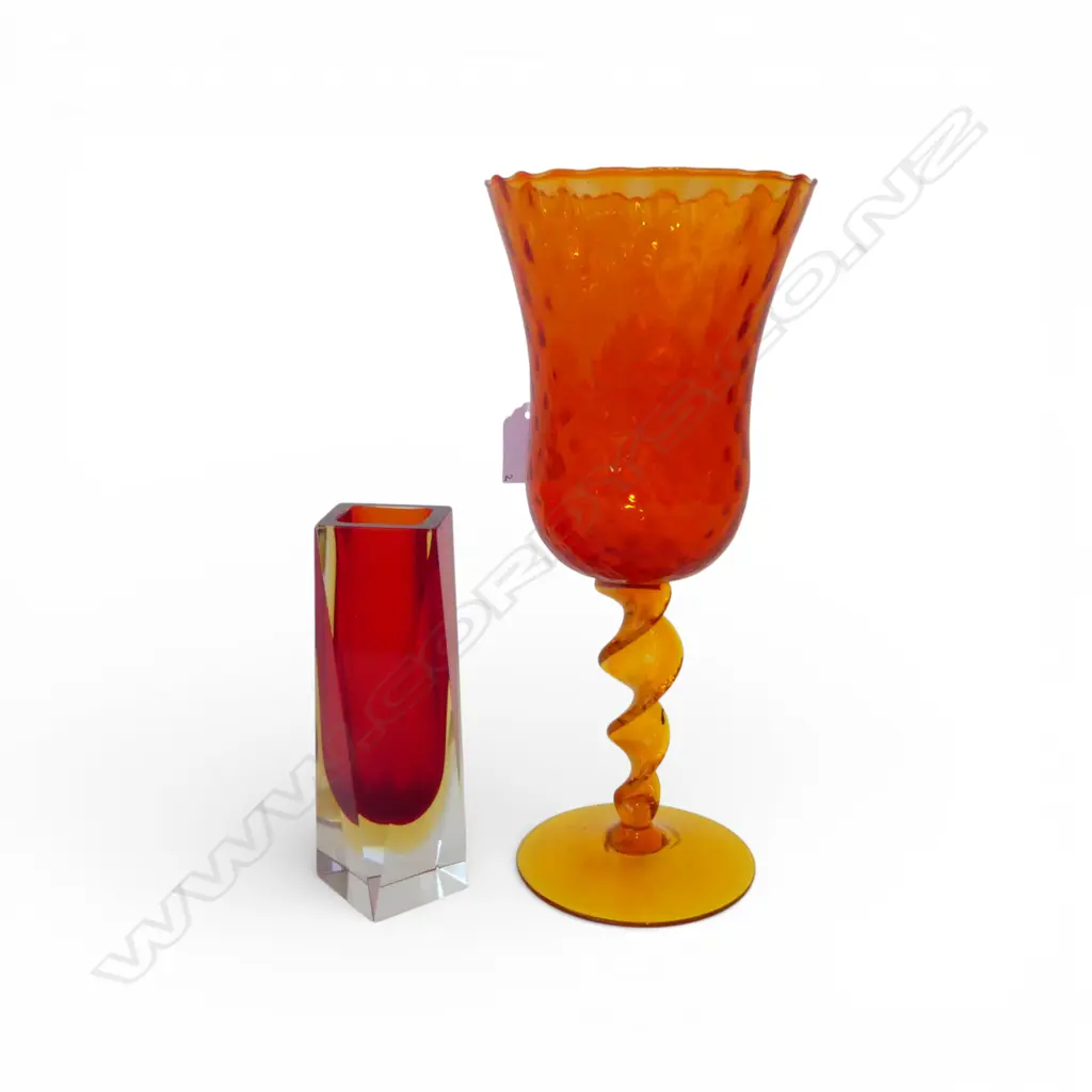 COLOURED GLASS STEM WARE + ART GLASS POSY VASE H290mm Image 1++