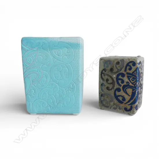 2 KEUM SUN LEE BLOCK SCULPTURES, KORU DESIGNS, H.150 & 110mm