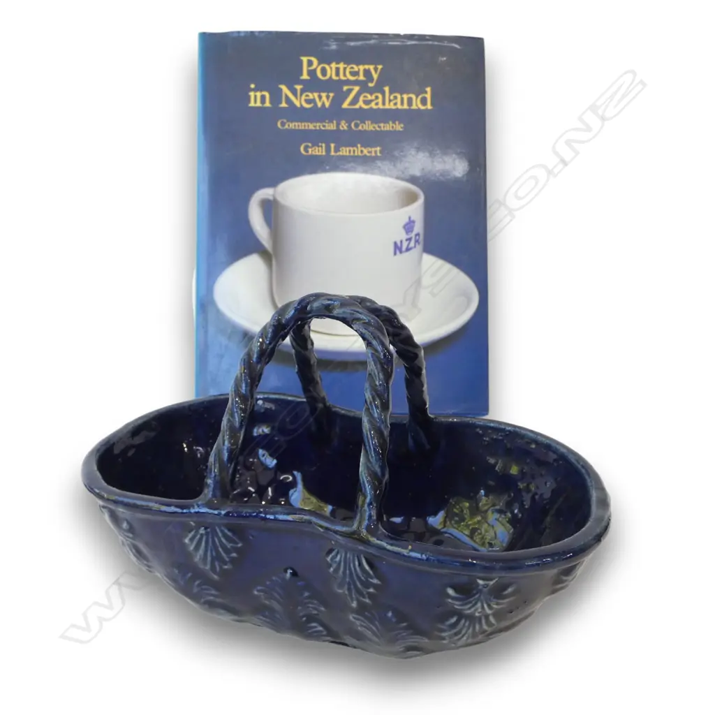 LUKE ADAMS PRESS MOULDED POTTERY BASKET W.210mm + BOOK 'POTTERY IN NZ' GAIL LAMBERT Image 1++
