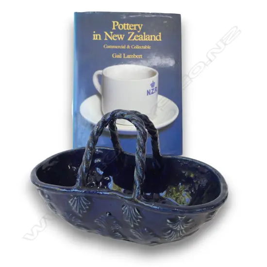 LUKE ADAMS PRESS MOULDED POTTERY BASKET W.210mm + BOOK 'POTTERY IN NZ' GAIL LAMBERT