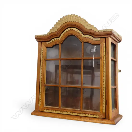 HARDWOOD DISPLAY CABINET Dutch influence. Small glazed panels. Gilt detail. H.595mm
