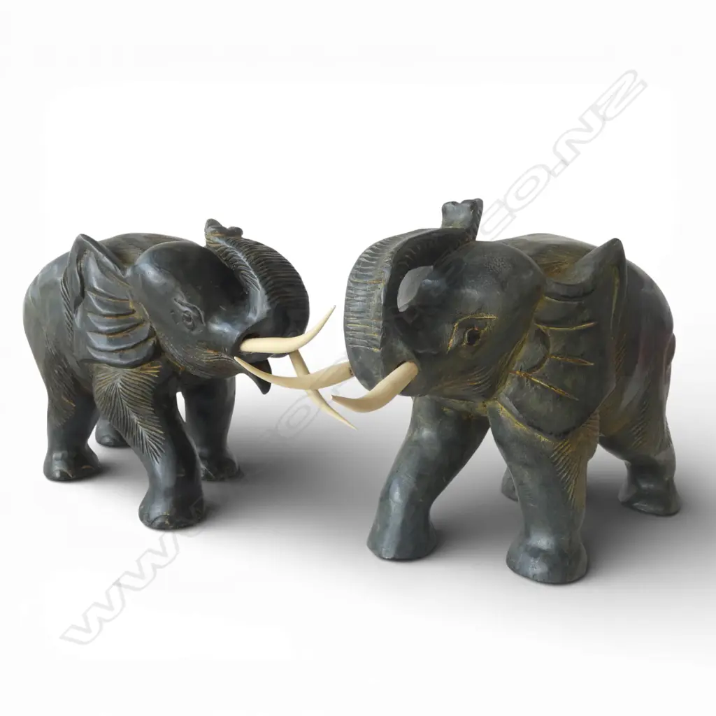 2 ELEPHANTS H.250mm TRUNKS RE-GLUED Image 1++
