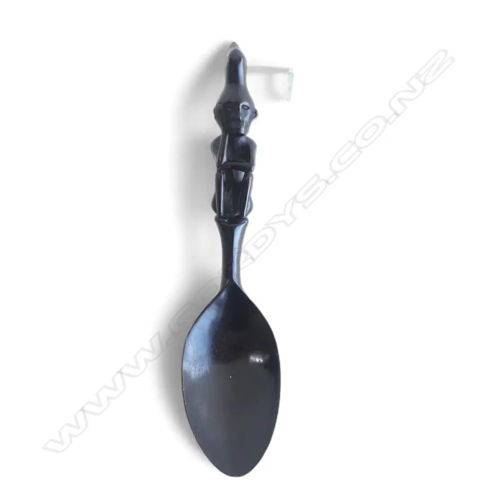 VINTAGE AFRICAN WOODEN SALAD BOWL WITH decorated SPOON, L.260mm Image 1++