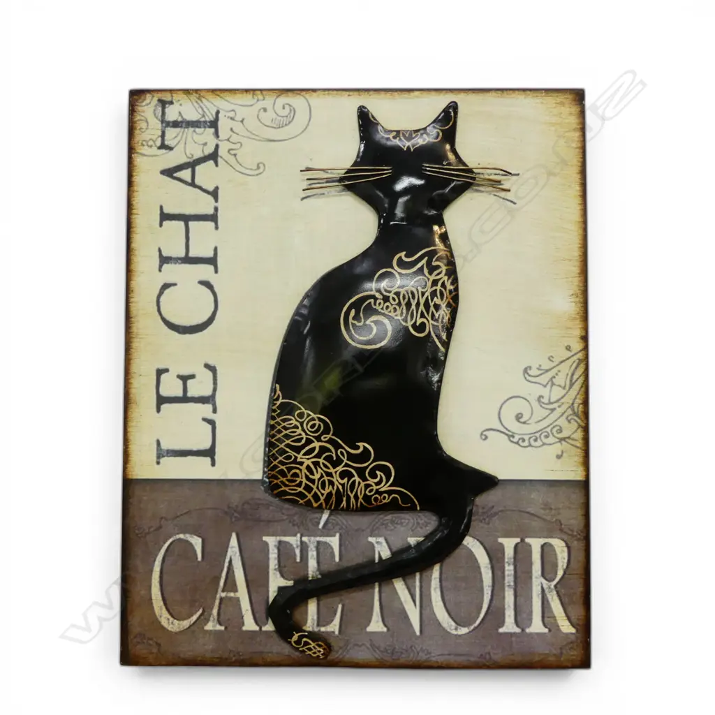 VINTAGE DECORATIVE TIN WALL ART "LE CHAT, CAFE NOIR", H.500mm Image 1++