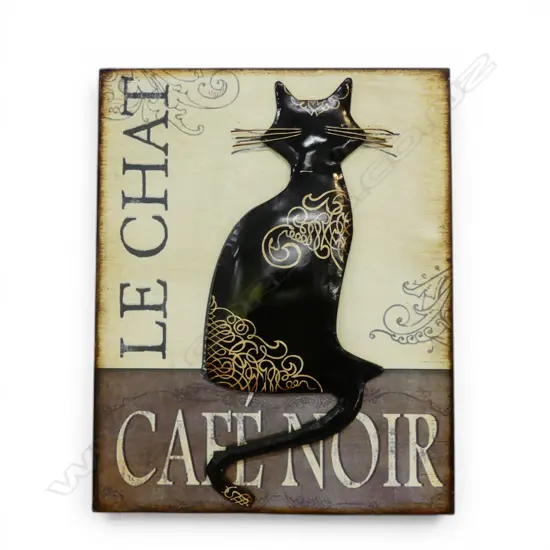 VINTAGE DECORATIVE TIN WALL ART "LE CHAT, CAFE NOIR", H.500mm