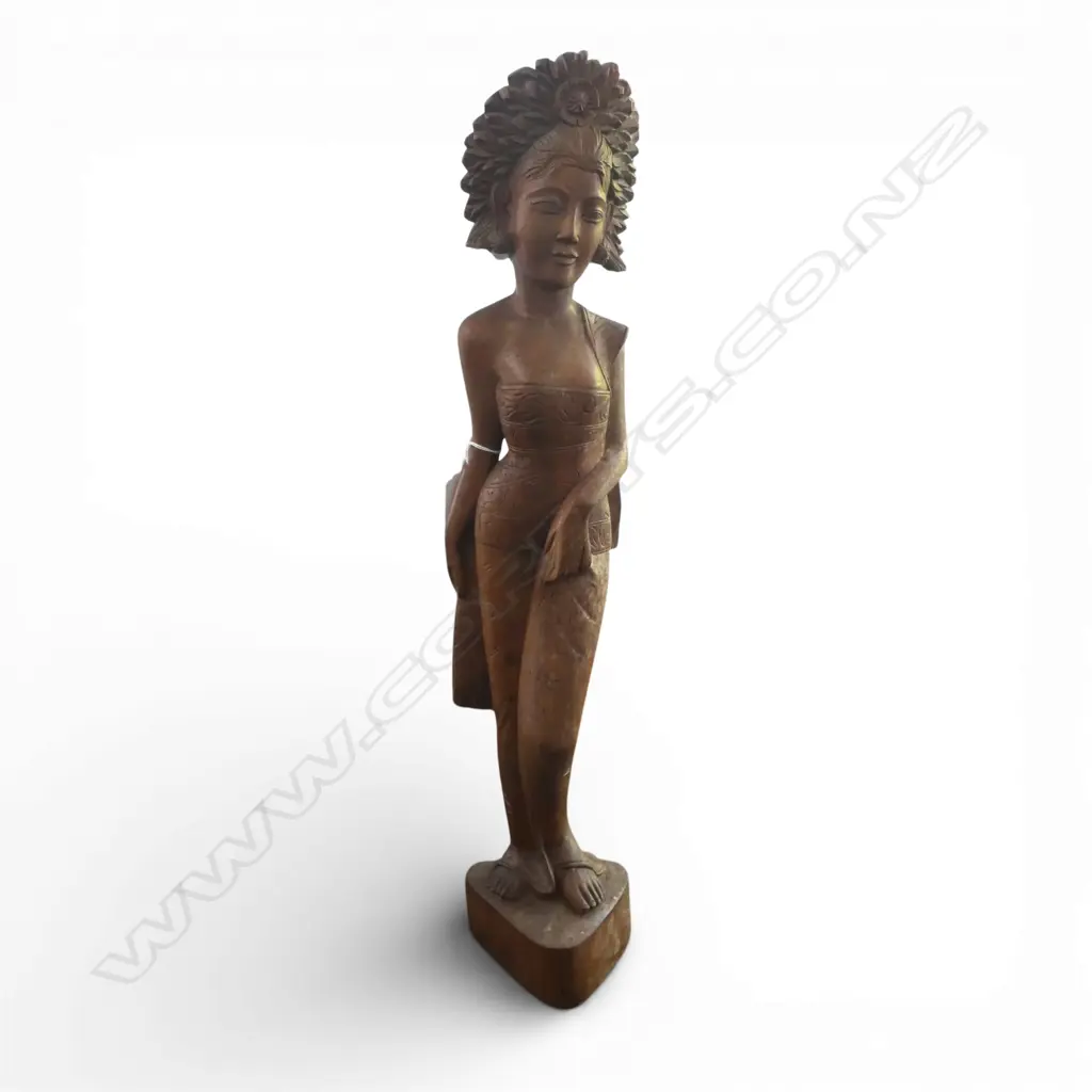 TALL THAI CARVED HARDWOOD FIGURE woman in traditional dress. H.595mm Image 1++