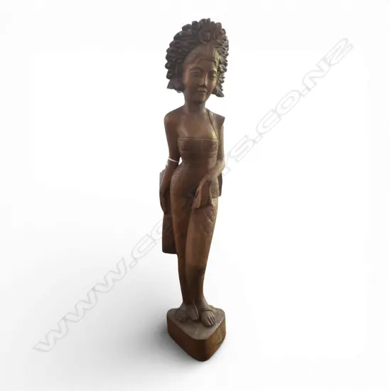 TALL THAI CARVED HARDWOOD FIGURE woman in traditional dress. H.595mm