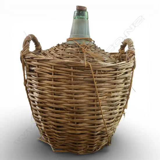 LARGE VINTAGE CANE COVERED FRENCH WINE BOTTLE H500MM