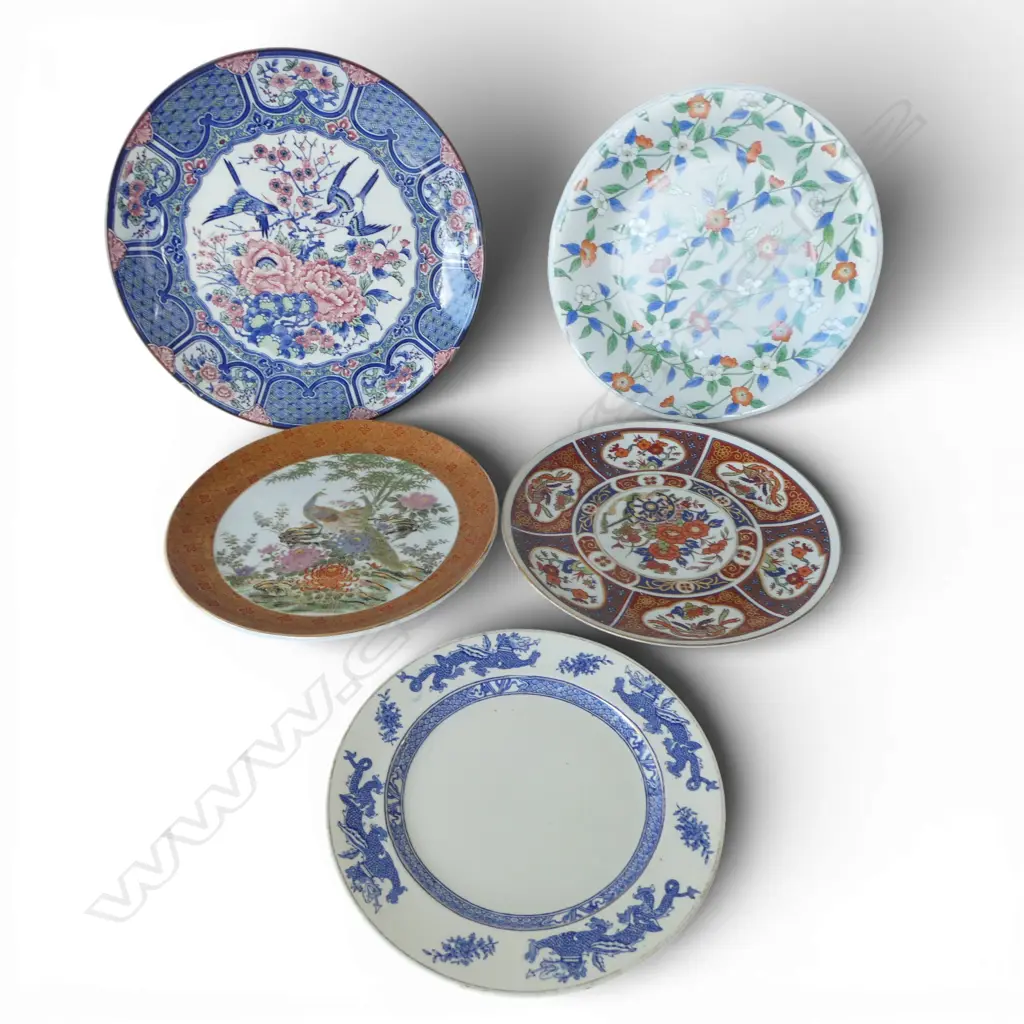 5 PLATES; ORIENTAL ETC, LARGEST w. SMALL REPAIR 320mm dia Image 1++
